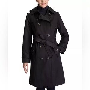 New London Fog hooded double breasted trench coat